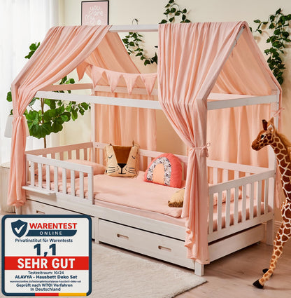 ALAVYA HOME Hausbett Deko Set 3-tlg Bio-Musselin Kinderzimmer - Hellrosa