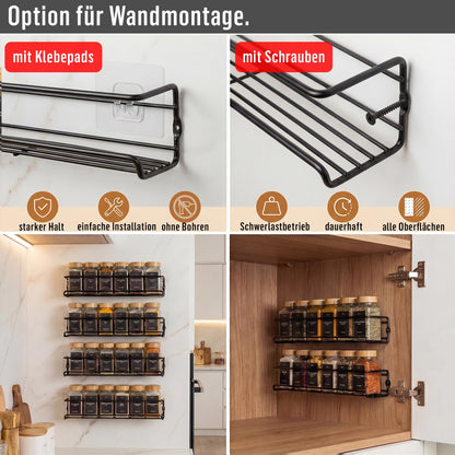 Deco haus Gewürzregal Wand ohne Bohren, 4er Set mit 24 Gewürzgläsern