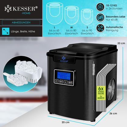 KESSER® Eiswürfelbereiter Edelstahl Eiswürfelmaschine - Schwarz