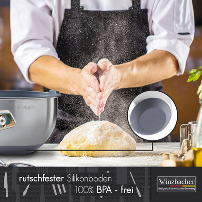 Winzbacher Edelstahl Schüssel Set mit Deckel, 5-teilig, inkl. Reibe