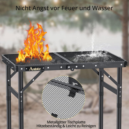 Anbte Campingtisch klappbar, 58x40 cm, höhenverstellbar, schwarz