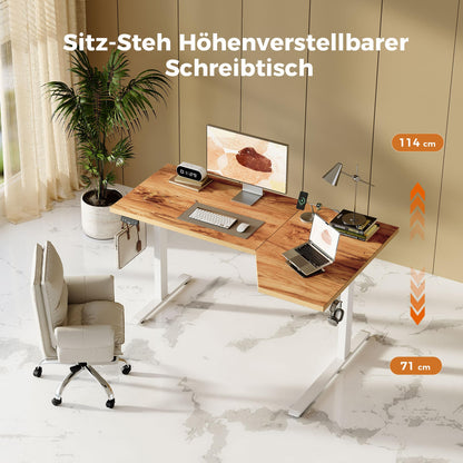 Agilestic Elektrischer Stehschreibtisch - L-förmig 140 cm Hellbraun