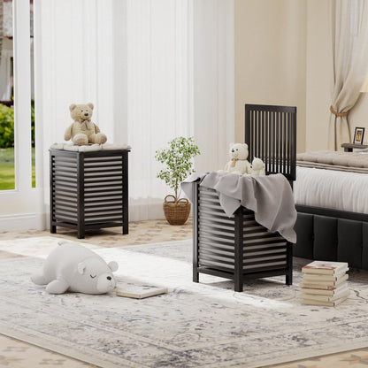 SMIBUY Grosser Bambus-Wäschekorb mit Deckel - Schwarz