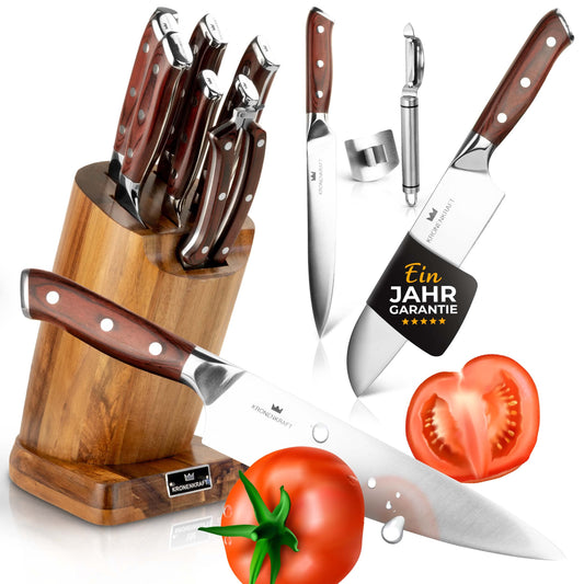 KRONENKRAFT® Messerset 9-tlg. mit Block – Pakkaholzgriffe