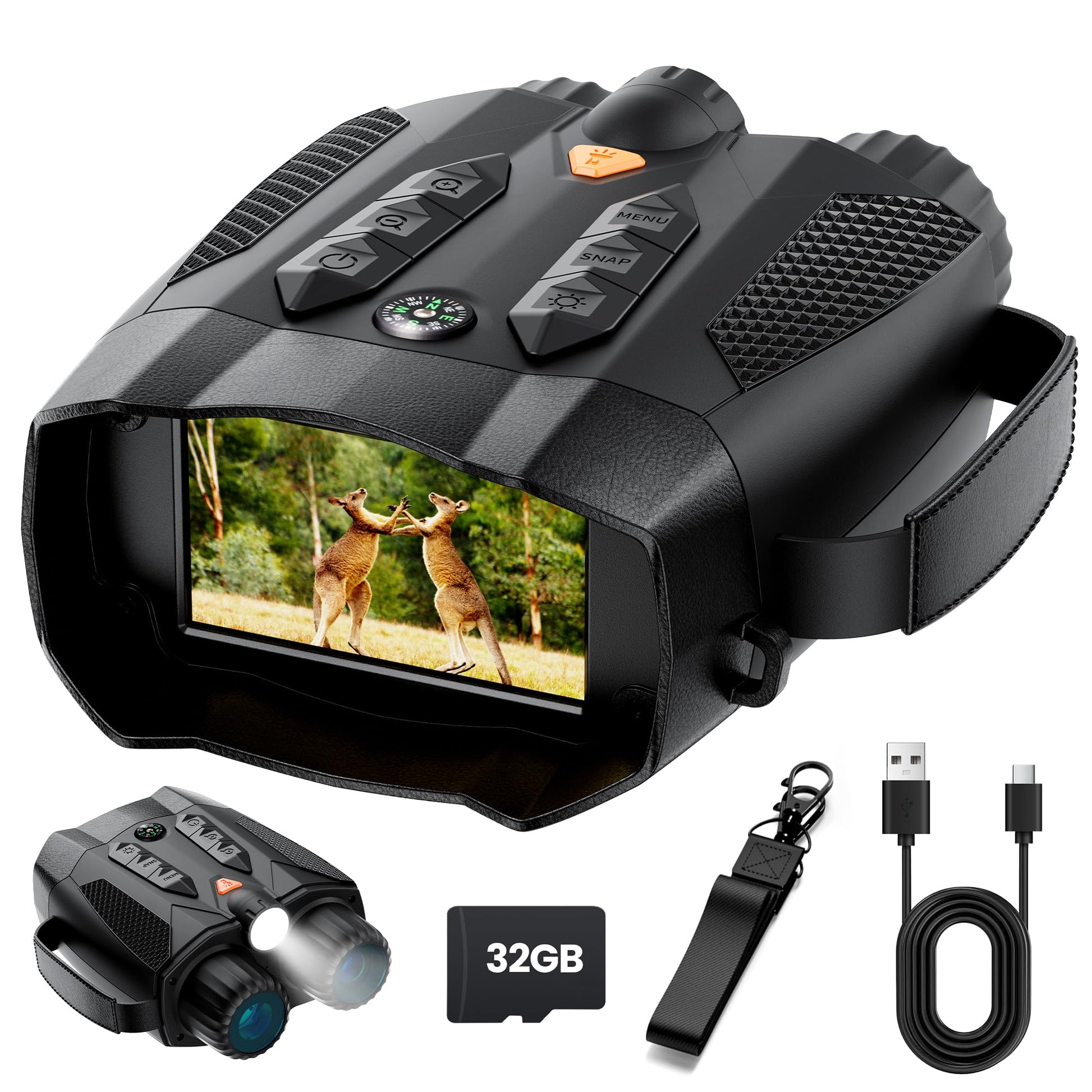 ROQIOO 4K Nachtsichtfernglas mit 10x Digitalzoom und Kompass, binokulare Bauform mit 3-Zoll-IPS-Display