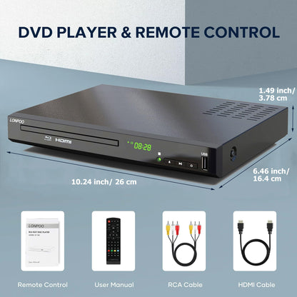 LONPOO LP-100 Blu-ray-Player mit HDMI, USB und Koaxial-Ausgang