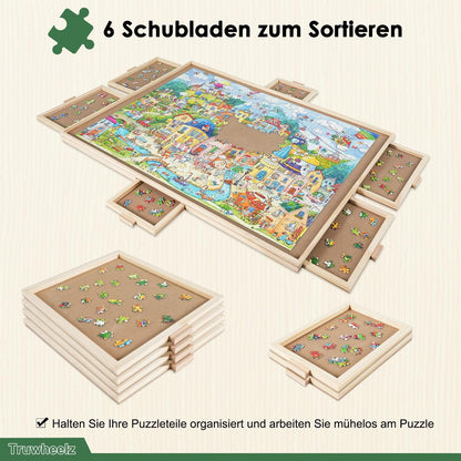 Drehbarer Puzzletisch 1500 Teile – 6 Schubladen & Abdeckung 64x87cm