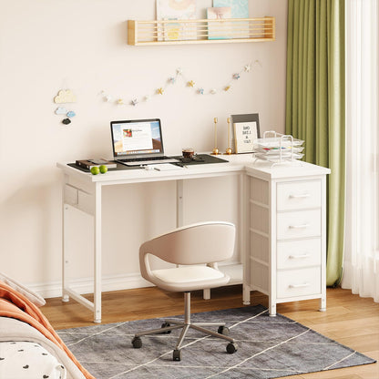 Coleshome Eckschreibtisch L-Form 100x70cm – 4 Schubladen Weiss