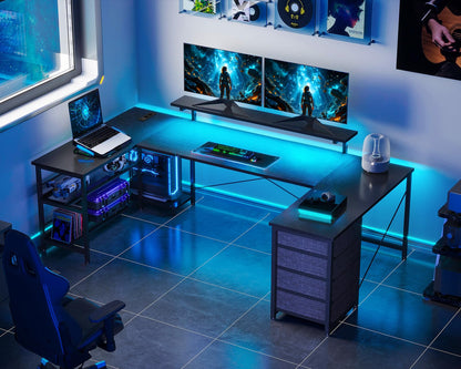 ODK Gaming Eckschreibtisch – reversibel, LED, USB, schwarz