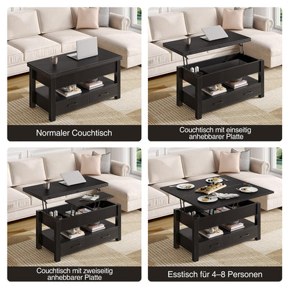 Rolanstar Kaffeetisch umwandelbar - schwarz 100x50 cm