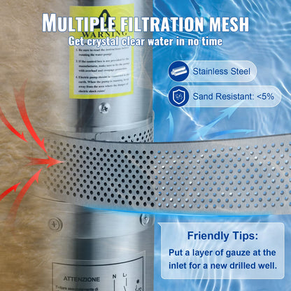 VEVOR Tiefbrunnenpumpe 750 W Tauchpumpe 105 L/min Förderhöhe 62 m