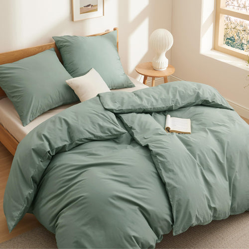BEDSURE Bettwäsche Set 135x200 cm Baumwolle, Salbeigrün, 4-teilig – zwei Bettbezüge und zwei Kissenbezüge