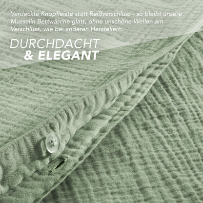 Pure Label Musselin Bettwäsche Set 135x200 4-teilig - Grün