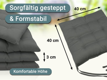 ZOLLNER Sitzkissen 8er Set 40x40 cm mit Bindebändern, Graphit