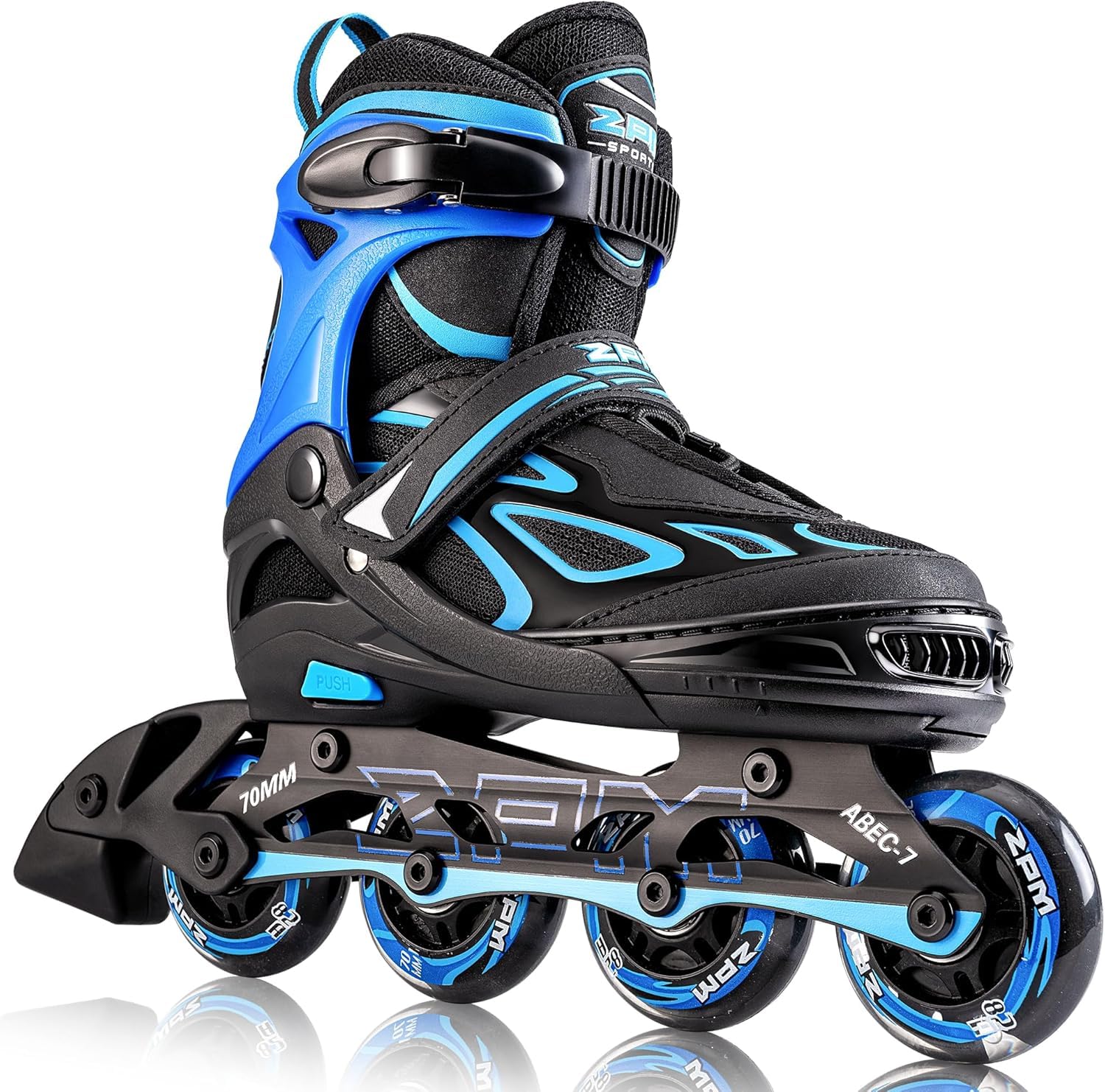 2PM SPORTS Inliner Kinder verstellbar, Inline Skates Blau Grösse M, mit Aluminiumrahmen und Leuchträdern