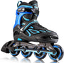 2PM SPORTS Inliner Kinder verstellbar, Inline Skates Blau Grösse M, mit Aluminiumrahmen und Leuchträdern