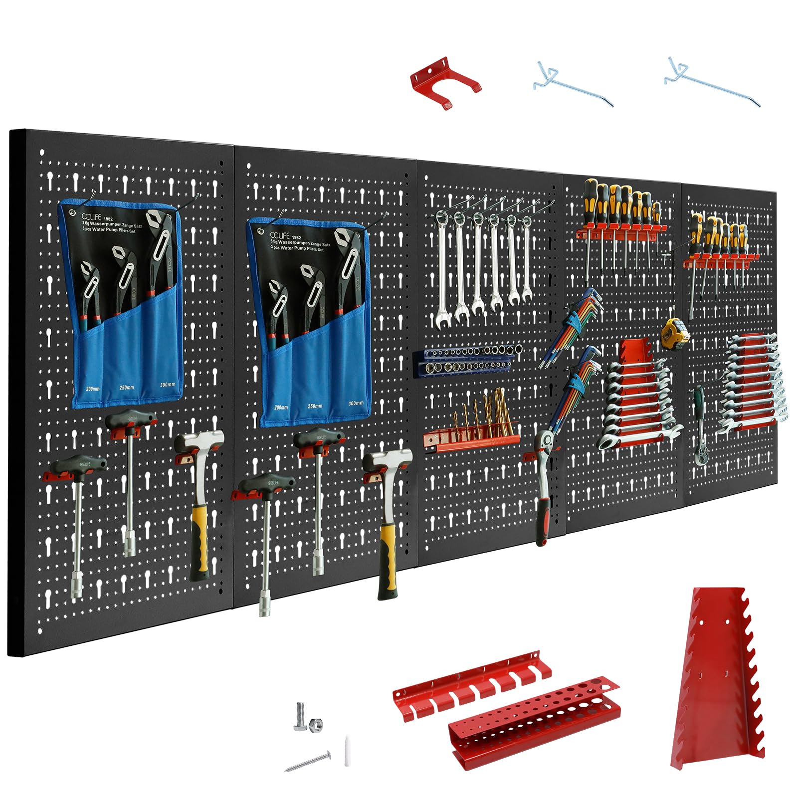 CCLIFE Werkzeug Lochwand Set Metall, schwarze Metall-Lochwand zur Aufbewahrung und Ordnung von Werkzeugen in der Werkstatt.