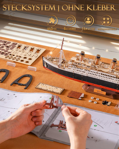 Rolife 3D-Holzpuzzle Titanic Schiffsmodell, 433 Teile mit LED