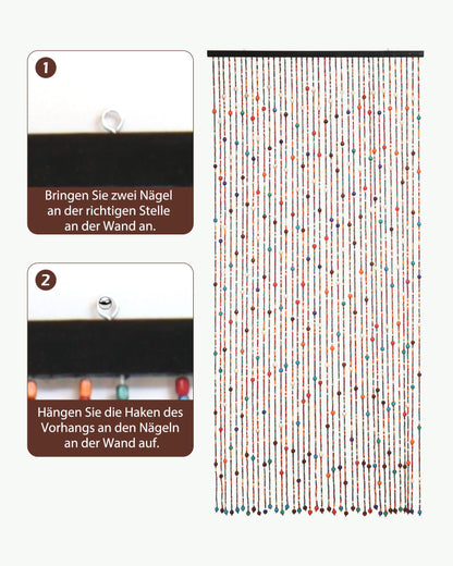 Ezcasch Perlenvorhang aus Bambus, Türvorhang 90x200 cm, 38 Stränge
