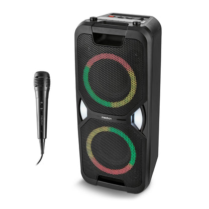 MEDION PE-1 Pure Partybox Bluetooth-Lautsprecher mit Karaoke, tragbar mit Tragegriffen und LED-Lichteffekten