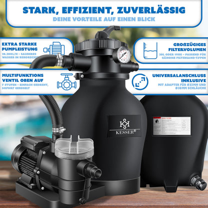 KESSER Sandfilteranlage Pool 400 W, 10.200 L/h, 7-Wege-Ventil