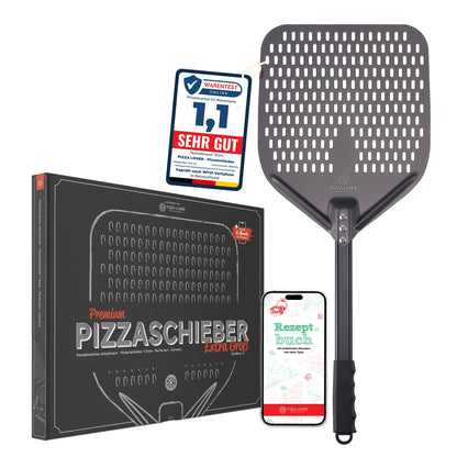 Pizza Lover Pizzaschieber perforiert 35 x 35 cm aus Aluminium für Pizzastein, Backofen und Grill