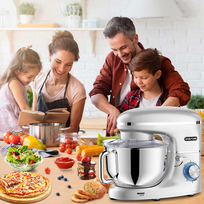 CHeflee Küchenmaschine Teigmaschine 2000W Knetmaschine,Mit 6.2L EdelstahlschüSsel,6 Geschwindigkeit Reduzierte GeräUsche,Mit RüHrbesen,RüHrhaken,SpritzwassergeschüTzter Knetmaschine Mit Knethaken