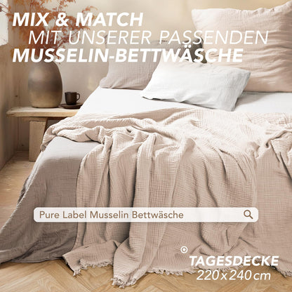 Pure Label Musselin Tagesdecke 220 x 240 cm aus Baumwolle, Beige