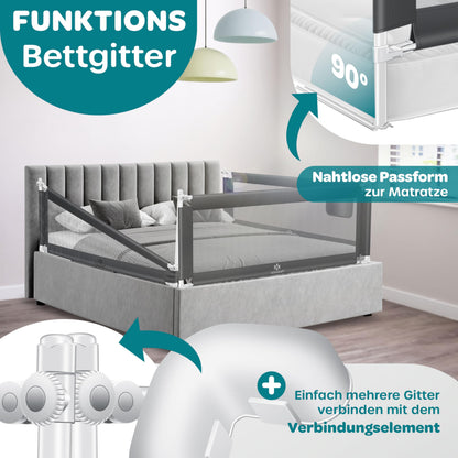 KESSER Bettschutzgitter 200 cm Rausfallschutz, klappbar, Dunkelgrau