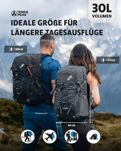 Terra Peak Flex 30 Wanderrucksack 30L mit Rückenbelüftung, schwarz