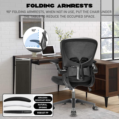 Durrafy Ergonomischer Bürostuhl, Schreibtischstuhl mit Verstellbaren Armlehnen, Gaming-Stuhl,Mesh-Bürostühle,Bürostuhl mit Lendenwirbelstütze,Gepolstertem Sitzkissen, 360° Drehstuhl, Schwarz