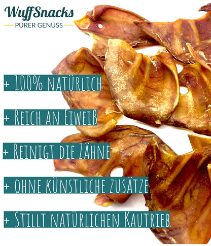 WuffSnacks Getrocknete Schweineohren für Hunde – 50 Stk.