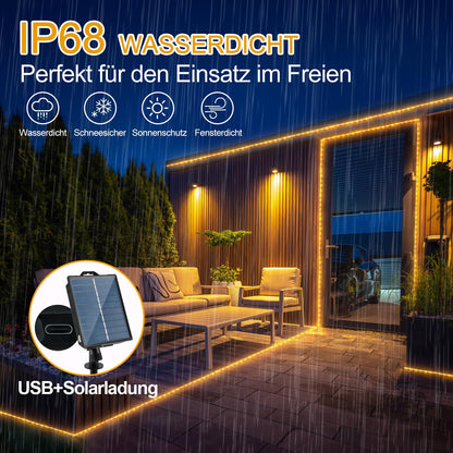 StarryEver Solar LED Lichtschlauch aussen, 15 m, 600 LEDs warmweiss