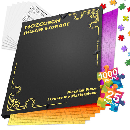 MOZOOSON Puzzlemappe für 1000 Teile, Aufbewahrung mit 25 Taschen aus PP-Kunststoff mit Tragegriff