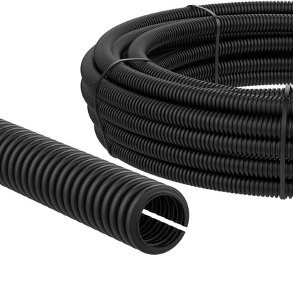 AUPROTEC Wellrohr geschlitzt Kabelschutzschlauch 22 mm 25 m, schwarz, aus Polypropylen