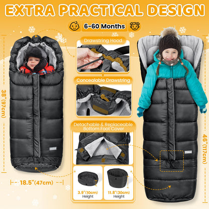 Orzbow Fussack Baby Kinderwagen Winter mitwachsend - schwarz