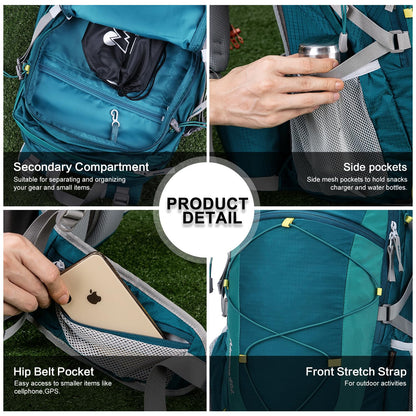 Mountaintop Wanderrucksack 40L mit Regenhülle, Blaugrün