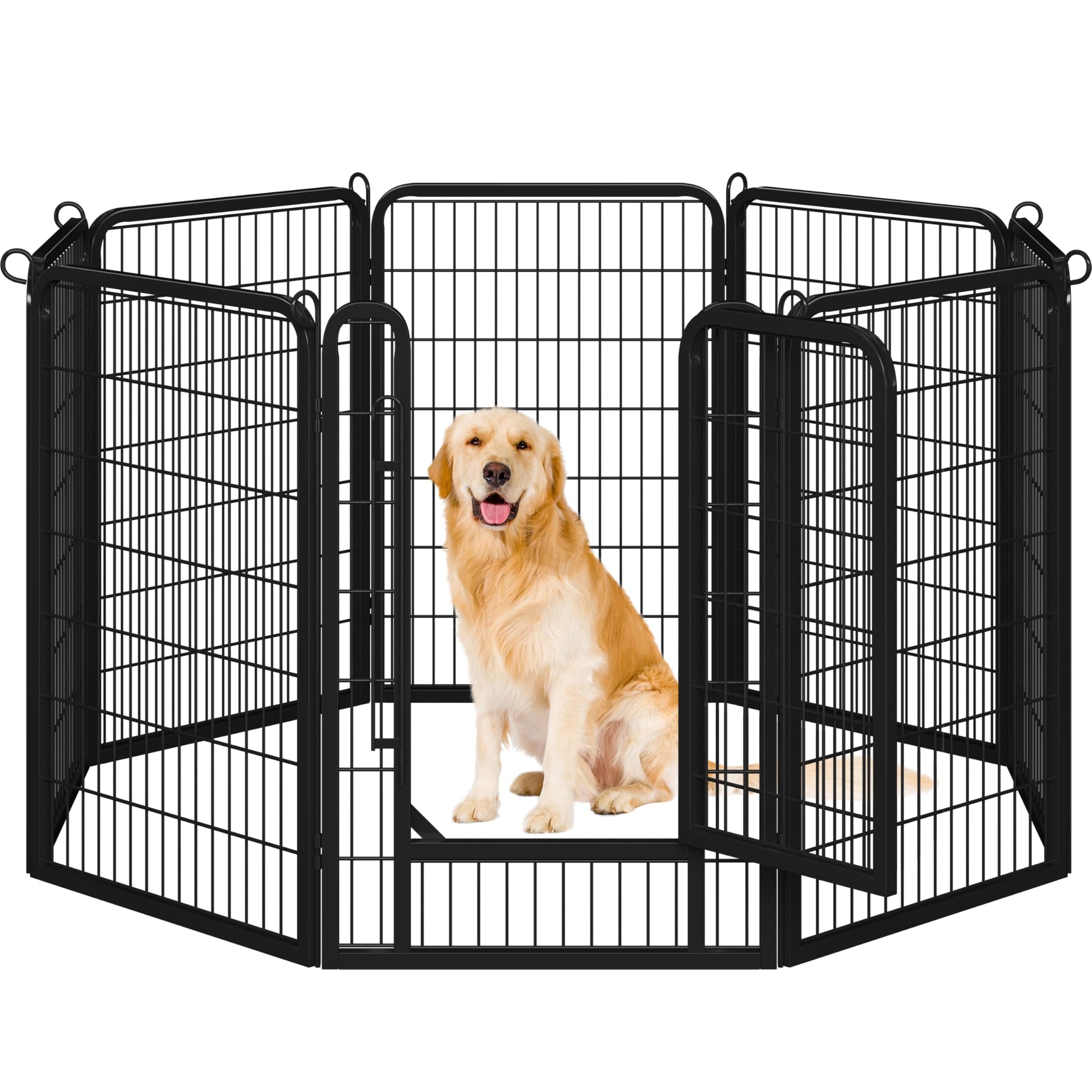 Yaheetech Welpenlaufstall 8-teilig 100cm – Faltbar. Schwarzes Metallgitter, flexibel aufstellbar. Schafft sicheren Auslauf für junge Hunde.