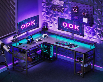 ODK Gaming Eckschreibtisch LED – Schwarz 168x120cm