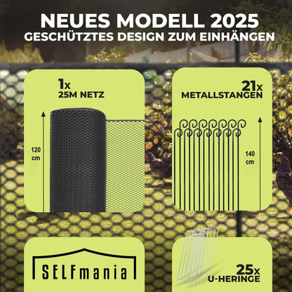 SELFmania Hundezaun 25 m x 120 cm, mobiler Begrenzungszaun in Schwarz