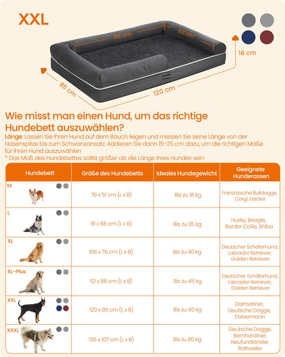 Feandrea Orthopädisches Hundebett 120x85cm PGW078G01V1 - Dunkelgrau
