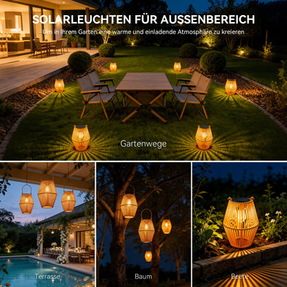 Ollny Solarlaternen für Aussen, 2er-Set Rattan-Optik, IP44, warmweiss