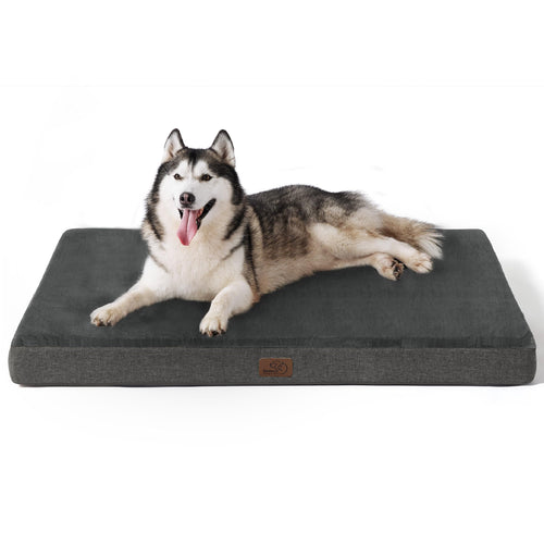 BEDSURE Orthopädisches Hundekissen - Grosse Hunde Memoryschaum Dunkelgrau. Rechteckiges, dunkelgraues Kissen bietet Gelenkunterstützung für grosse Hunde.