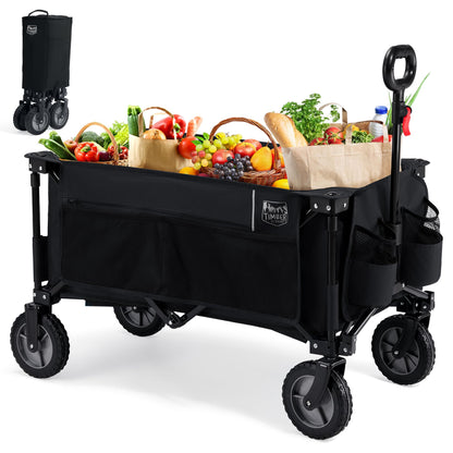 TIMBER RIDGE XXL Bollerwagen faltbar mit verstellbarem Griff, Transportwagen mit Getränkehalter und Seitentasche