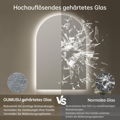 OUMUSU Badspiegel mit Beleuchtung Bogen 50x75 cm, beschlagfrei