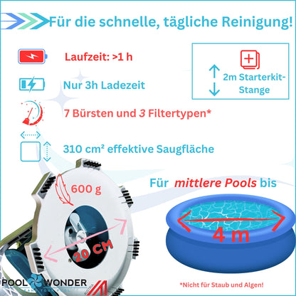 Poolwonder Marvelix Akku Poolsauger – Kabelloser Poolreiniger