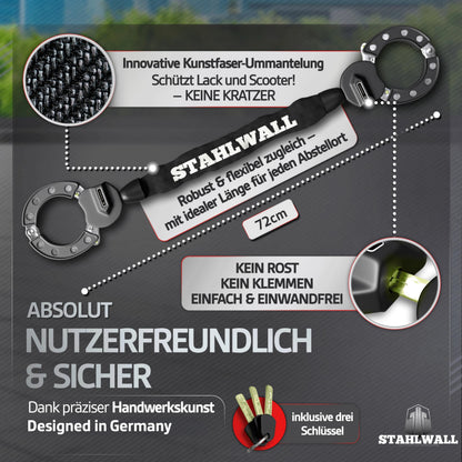 STAHLWALL E-Scooter-Schloss mit Tasche aus feuergehärtetem Stahl