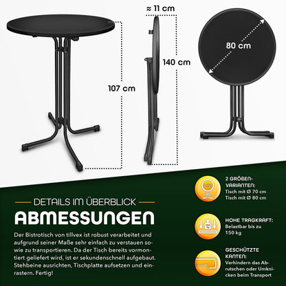 tillvex® Gastro Stehtisch klappbar Ø80cm mit Husse – rund