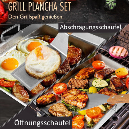 Plancha Grillplatte Set - Edelstahl 30x40cm Gas-/Kohlegrill