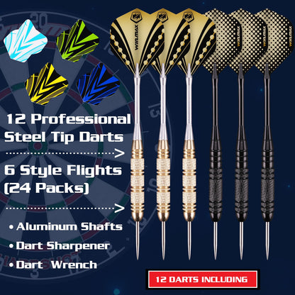 WIN.MAX Steeldartscheibe Set mit 12 Dartpfeilen und 24 Flights
